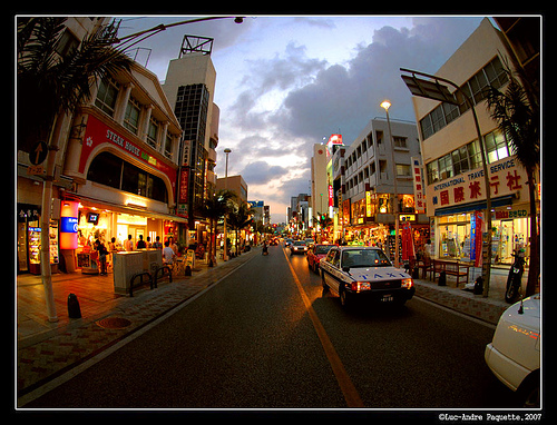 an elegant shot of Kokusaidori shopping and entertainment street at Downtown Naha, Okinawa Island