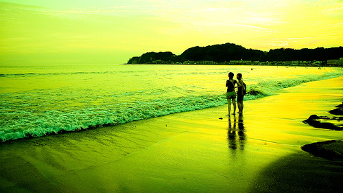 The beautiful sunset moment at Kamakura beach