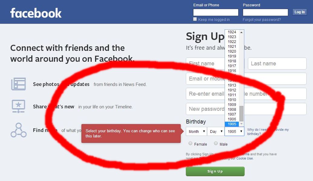 oldest person can't sign up for Facebook account